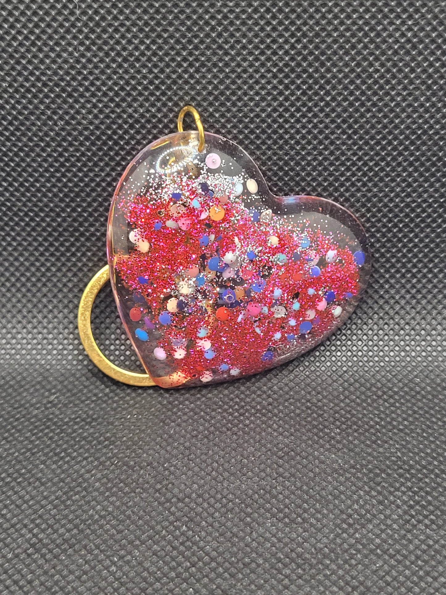 Porte clé cœur transparent à paillettes rose "Diamant 5D" N°1