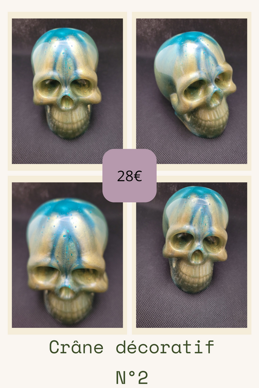 Crâne décoratif doré & bleu turquoise N°2